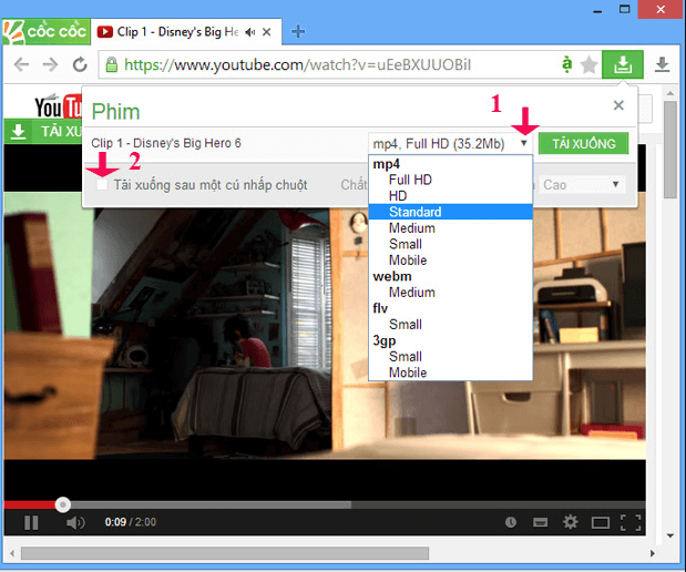 Download video bằng trình duyệt Coccoc
