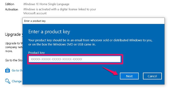 product key active win 10 professional